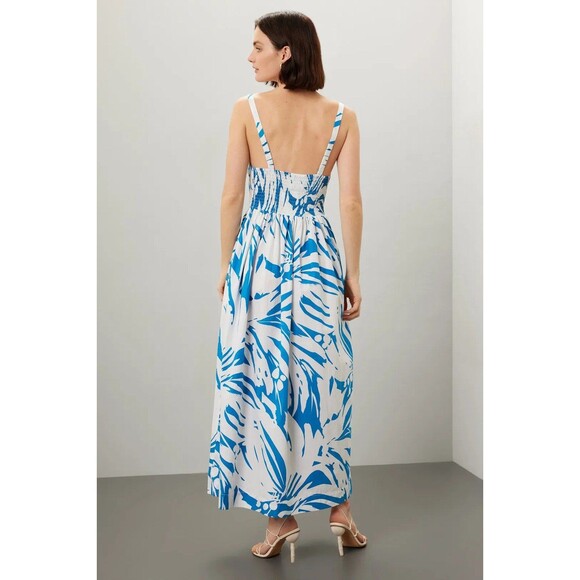 S/W/F Wave Waist Blue Floral Dress - M - Picture 3 of 4